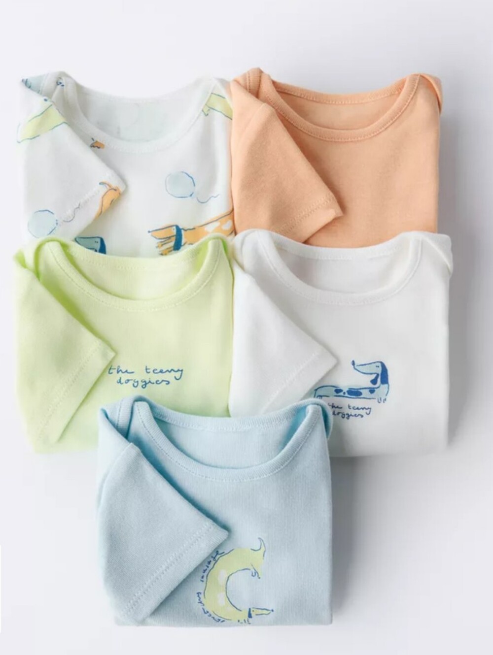 Zara 5 Cotton Bodysuits Dachshund Doggy Print Size 1-3M New